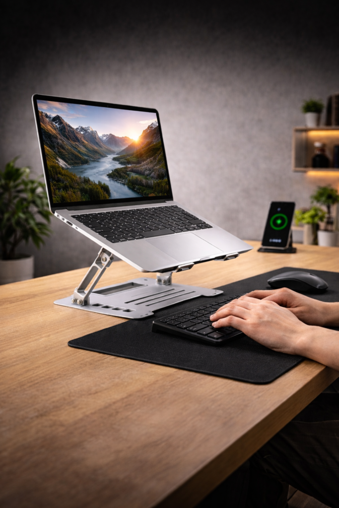 adjustable aluminum laptop stand for ergonomic desk setup