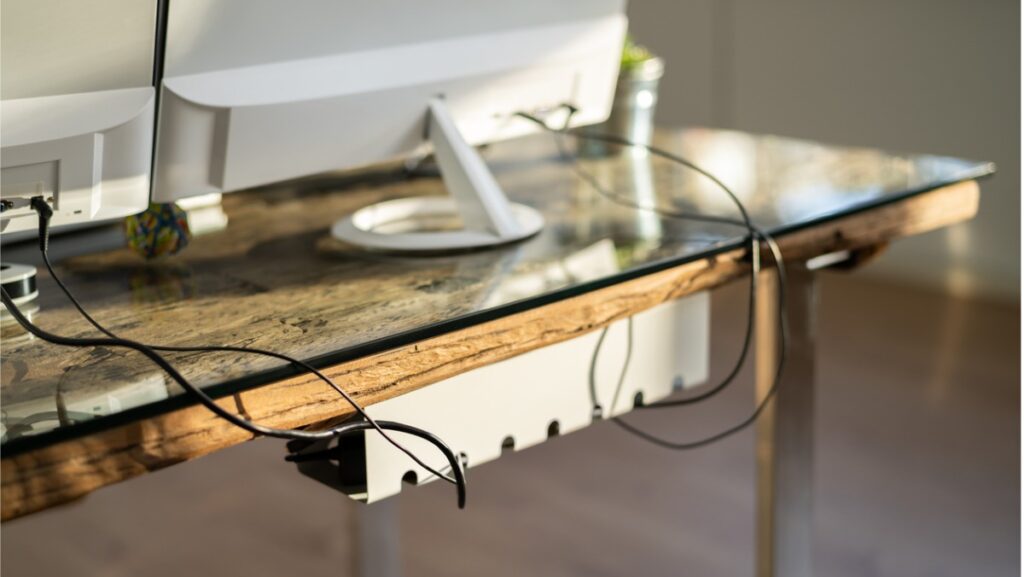 desk cable management with under desk cable tray