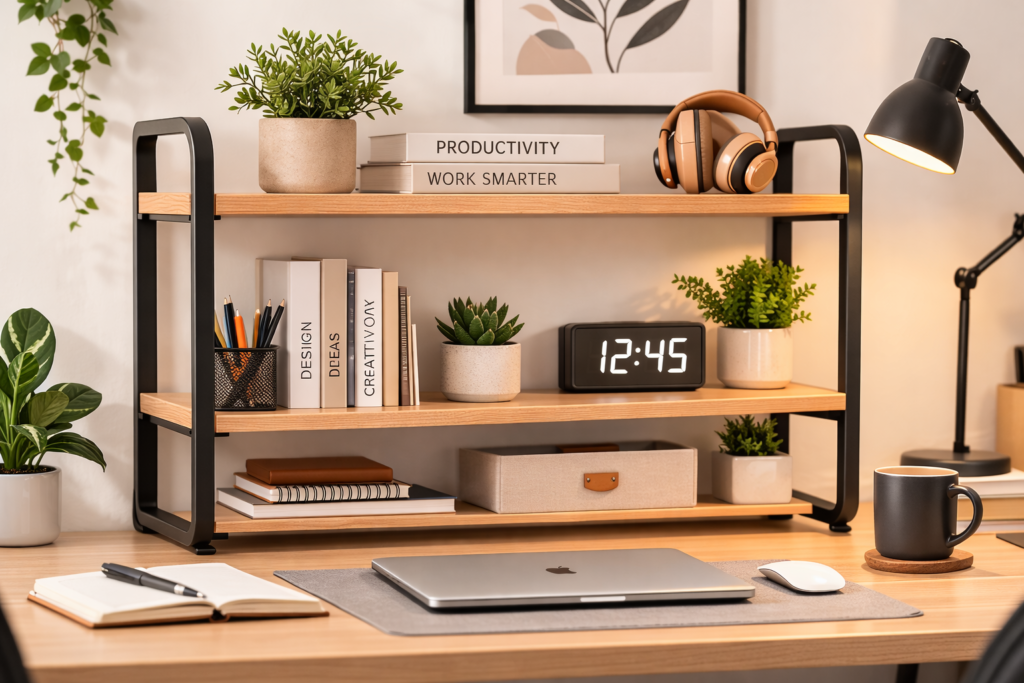 desk shelf organizer with storage for desk accessories