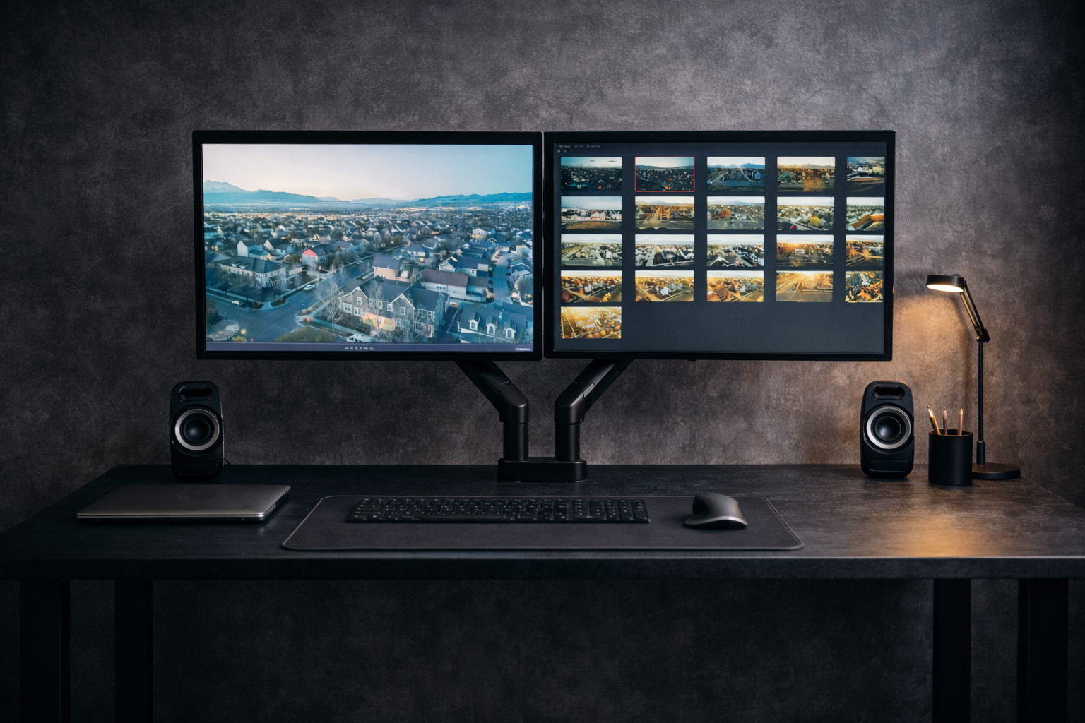 dual monitor arm with organized cables