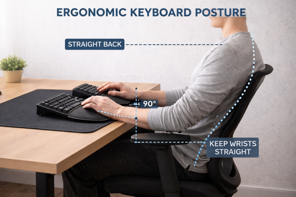 ergonomic keyboard correct wrist posture desk setup
