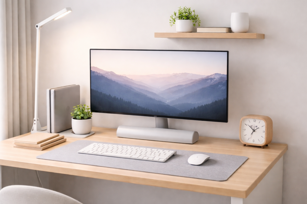 small desk setup ideas clean minimal workspace