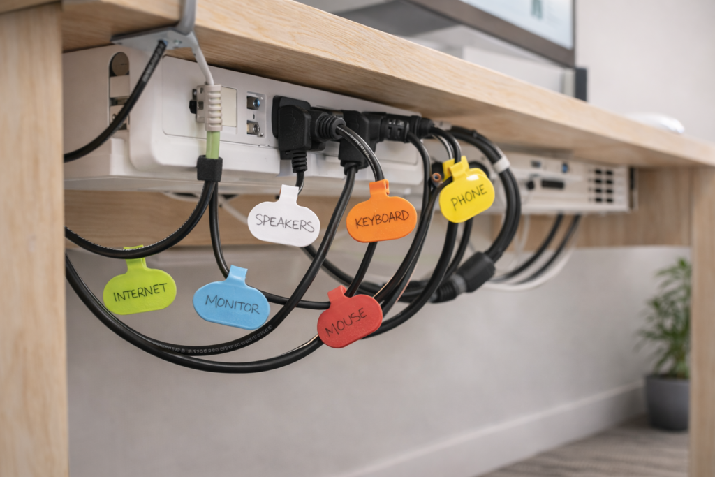 best cable labels desk setup cable management