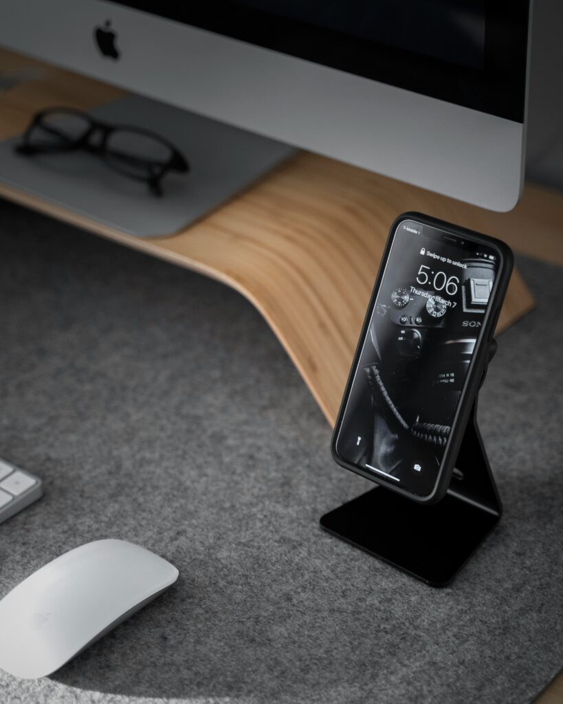 wireless charger for desk setup clean minimal workspace